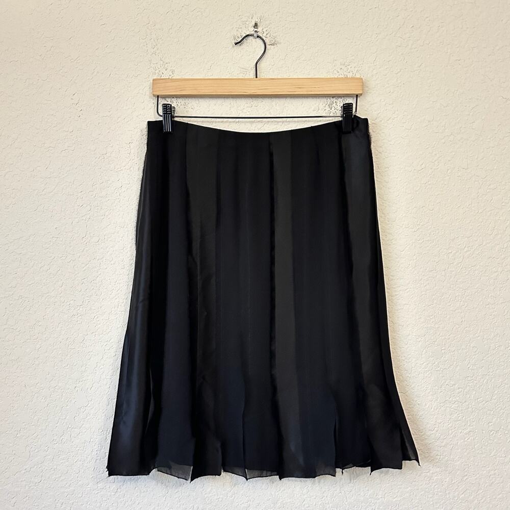 AKRIS x BERGDORF GOODMAN Skirt Black Silk Satin Sheer Pleated A-Line